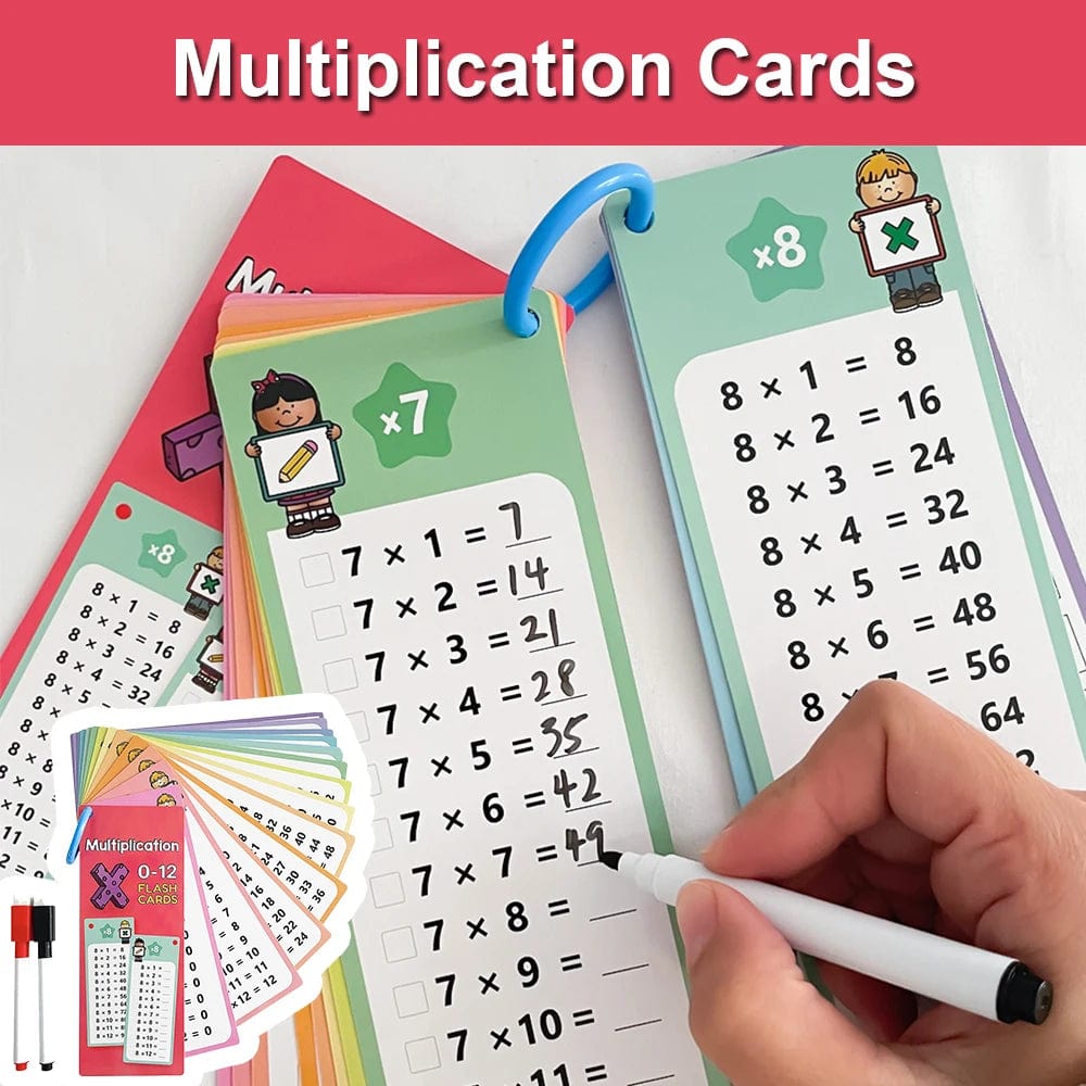 0-12 Multiplication Charts, Times Table Cards, Self Check Math Learnin