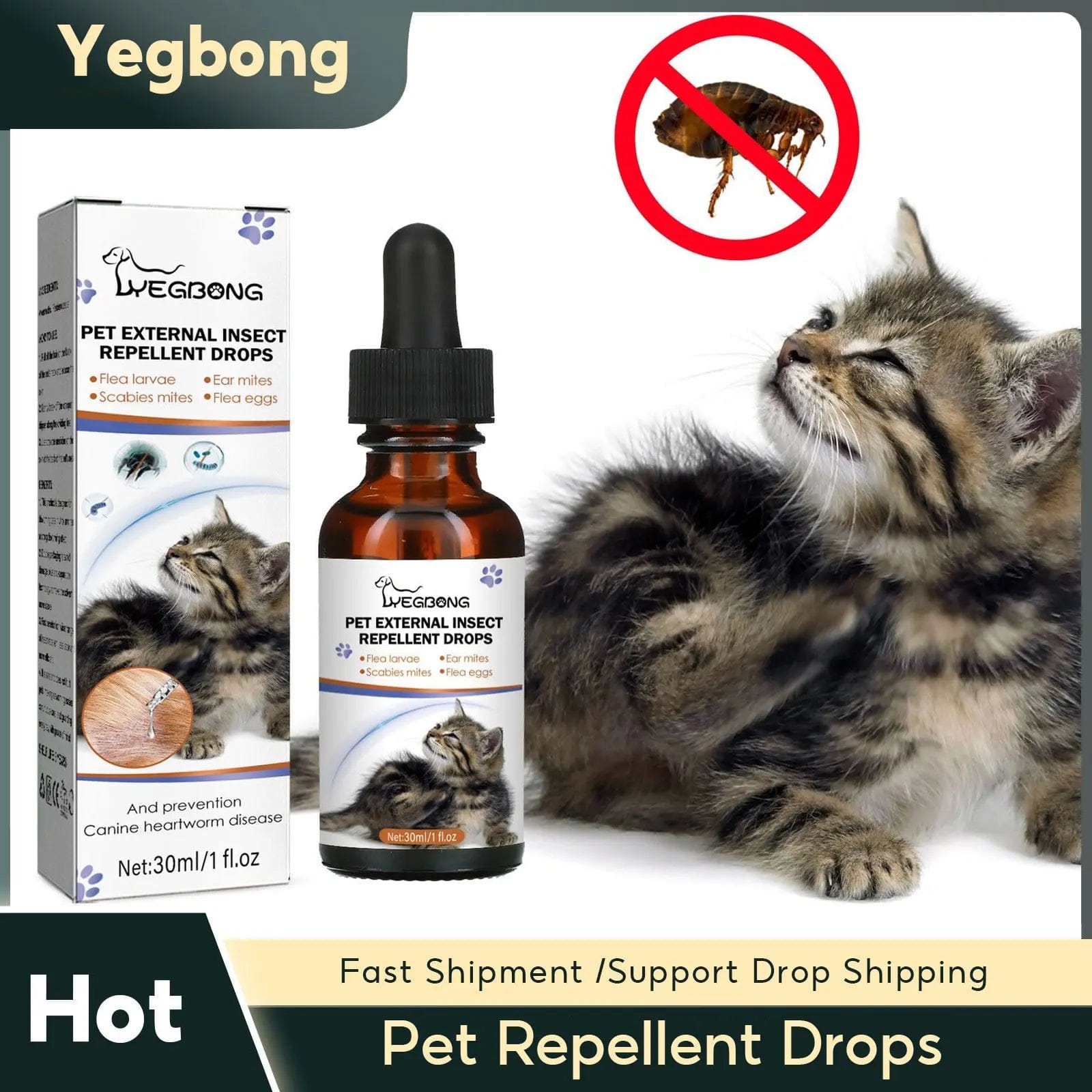 Pet Anti-Flea Drops Mites Insect Repellent for Formula Cats Dogs Flea