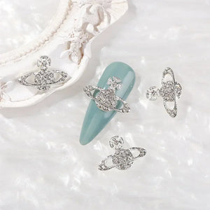 10pcs Planet Nail Charms Y2K 3D Nail Rhinestones Gems Silver Diamond Jewelry Kawaii DIY Nail Art Decoration Supplies