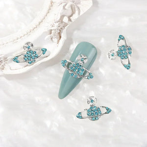 10pcs Planet Nail Charms Y2K 3D Nail Rhinestones Gems Silver Diamond Jewelry Kawaii DIY Nail Art Decoration Supplies