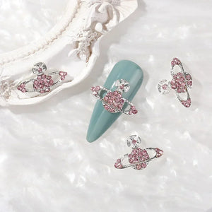 10pcs Planet Nail Charms Y2K 3D Nail Rhinestones Gems Silver Diamond Jewelry Kawaii DIY Nail Art Decoration Supplies
