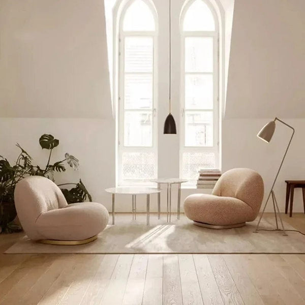 furniture Cute Modern Chairs Living Room Naughty Lambs Wool Wood Lounge Chair Lazy Sofa Swivel Cadeira Giratoria Living Room Decoration