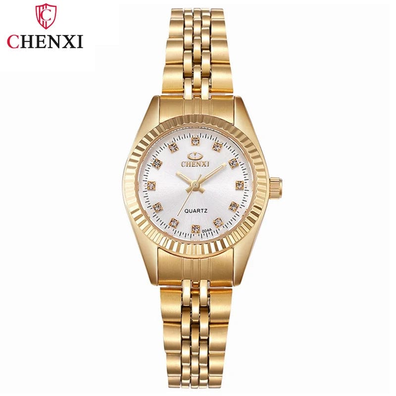 Planet Gates 004A Calendar Golden CHENXI Brand Top Luxury  Ladies Golden Watch for Women Clock Female Women's Dress Rhinestone Quartz Waterproof Wristwatches