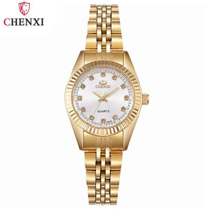 Planet Gates 004A Calendar Golden CHENXI Brand Top Luxury  Ladies Golden Watch for Women Clock Female Women's Dress Rhinestone Quartz Waterproof Wristwatches