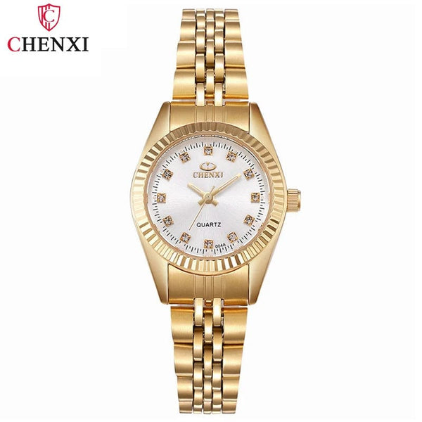 Planet Gates 004A Calendar Golden CHENXI Brand Top Luxury  Ladies Golden Watch for Women Clock Female Women's Dress Rhinestone Quartz Waterproof Wristwatches