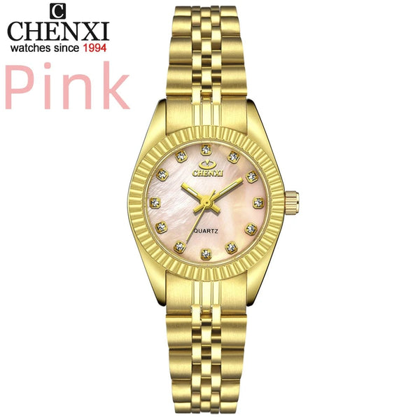 Planet Gates 004A Calendar Golden CHENXI Brand Top Luxury  Ladies Golden Watch for Women Clock Female Women's Dress Rhinestone Quartz Waterproof Wristwatches