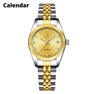 Planet Gates 004A Calendar Golden CHENXI Brand Top Luxury  Ladies Golden Watch for Women Clock Female Women's Dress Rhinestone Quartz Waterproof Wristwatches
