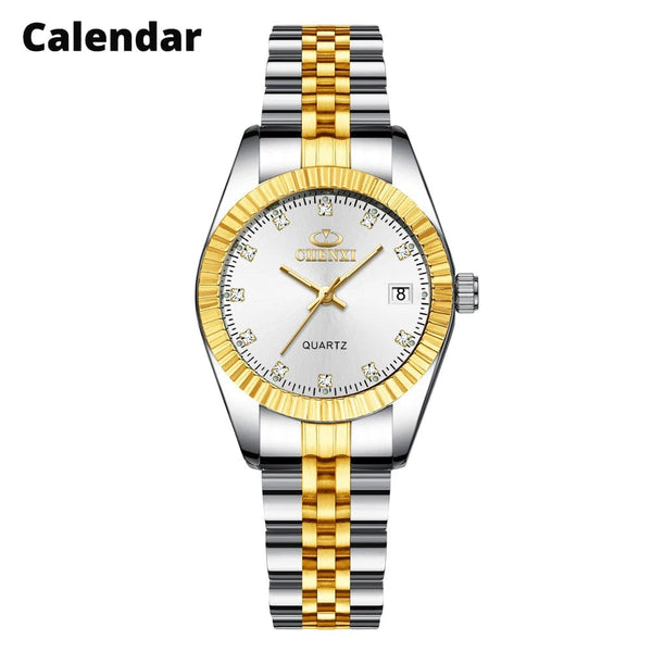 Planet Gates 004A Calendar Golden CHENXI Brand Top Luxury  Ladies Golden Watch for Women Clock Female Women's Dress Rhinestone Quartz Waterproof Wristwatches