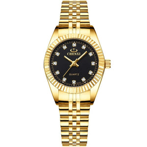 Planet Gates 004A Calendar Golden CHENXI Brand Top Luxury  Ladies Golden Watch for Women Clock Female Women's Dress Rhinestone Quartz Waterproof Wristwatches