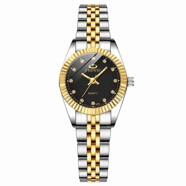Planet Gates 004A Calendar Golden CHENXI Brand Top Luxury  Ladies Golden Watch for Women Clock Female Women's Dress Rhinestone Quartz Waterproof Wristwatches