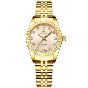 Planet Gates 004A Calendar Golden CHENXI Brand Top Luxury  Ladies Golden Watch for Women Clock Female Women's Dress Rhinestone Quartz Waterproof Wristwatches