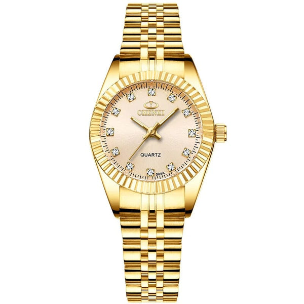 Planet Gates 004A Calendar Golden CHENXI Brand Top Luxury  Ladies Golden Watch for Women Clock Female Women's Dress Rhinestone Quartz Waterproof Wristwatches