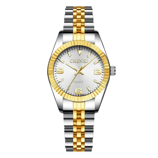 Planet Gates 004A Calendar Golden CHENXI Brand Top Luxury  Ladies Golden Watch for Women Clock Female Women's Dress Rhinestone Quartz Waterproof Wristwatches