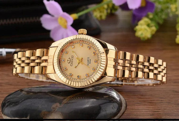 Planet Gates 004A Calendar Golden CHENXI Brand Top Luxury  Ladies Golden Watch for Women Clock Female Women's Dress Rhinestone Quartz Waterproof Wristwatches