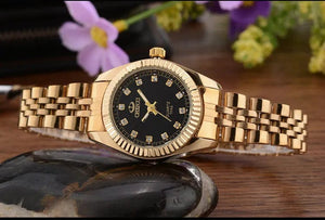 Planet Gates 004A Calendar Golden CHENXI Brand Top Luxury  Ladies Golden Watch for Women Clock Female Women's Dress Rhinestone Quartz Waterproof Wristwatches