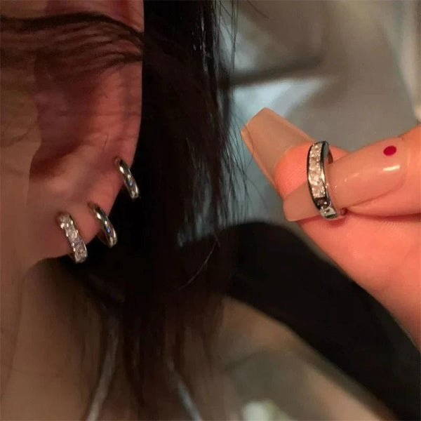 Planet Gates 01 4Pcs/set Stainless Steel Aesthetic Zircon Crystal Hoop Earrings for Women Egirl New Y2K Cool Daily Wear Jewelry Accessories