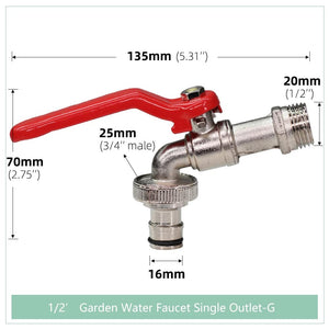 Planet Gates 01-B / 3/4'' Garden Tools Brass Water Faucet 1/2" Outside & Inside Used Easy Turn On/Off Lever Handle Watering Supply Taps Ball Valve