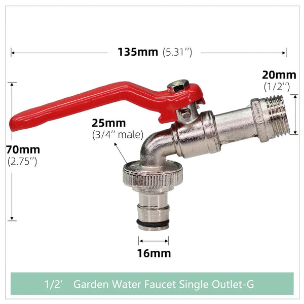 Planet Gates 01-B / 3/4'' Garden Tools Brass Water Faucet 1/2" Outside & Inside Used Easy Turn On/Off Lever Handle Watering Supply Taps Ball Valve