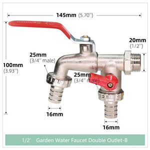 Planet Gates 01-B / 3/4'' Garden Tools Brass Water Faucet 1/2" Outside & Inside Used Easy Turn On/Off Lever Handle Watering Supply Taps Ball Valve