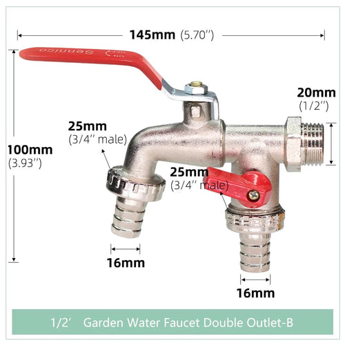 Planet Gates 01-B / 3/4'' Garden Tools Brass Water Faucet 1/2" Outside & Inside Used Easy Turn On/Off Lever Handle Watering Supply Taps Ball Valve