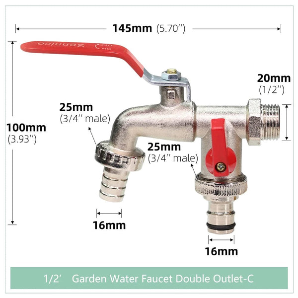Planet Gates 01-B / 3/4'' Garden Tools Brass Water Faucet 1/2" Outside & Inside Used Easy Turn On/Off Lever Handle Watering Supply Taps Ball Valve