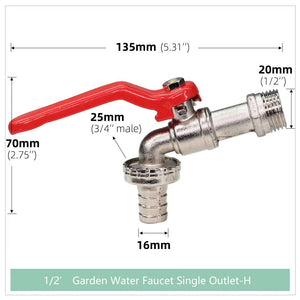 Planet Gates 01-B / 3/4'' Garden Tools Brass Water Faucet 1/2" Outside & Inside Used Easy Turn On/Off Lever Handle Watering Supply Taps Ball Valve