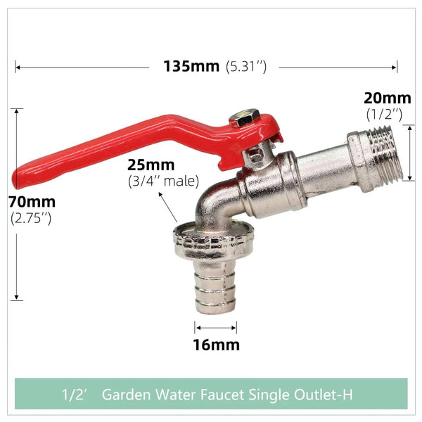 Planet Gates 01-B / 3/4'' Garden Tools Brass Water Faucet 1/2" Outside & Inside Used Easy Turn On/Off Lever Handle Watering Supply Taps Ball Valve