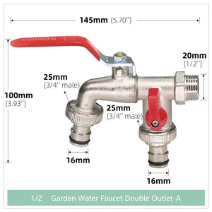 Planet Gates 01-B / 3/4'' Garden Tools Brass Water Faucet 1/2" Outside & Inside Used Easy Turn On/Off Lever Handle Watering Supply Taps Ball Valve