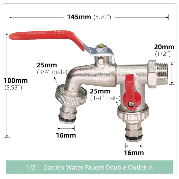 Planet Gates 01-B / 3/4'' Garden Tools Brass Water Faucet 1/2" Outside & Inside Used Easy Turn On/Off Lever Handle Watering Supply Taps Ball Valve