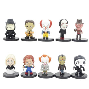 Planet Gates 01 / pack by bag 10pcs/set Horror Movie Characters V for Vendetta Chucky Freddy Jason Scary Saw PVC Action Figures Toys