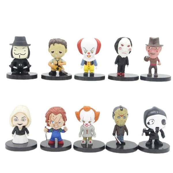 Planet Gates 01 / pack by bag 10pcs/set Horror Movie Characters V for Vendetta Chucky Freddy Jason Scary Saw PVC Action Figures Toys