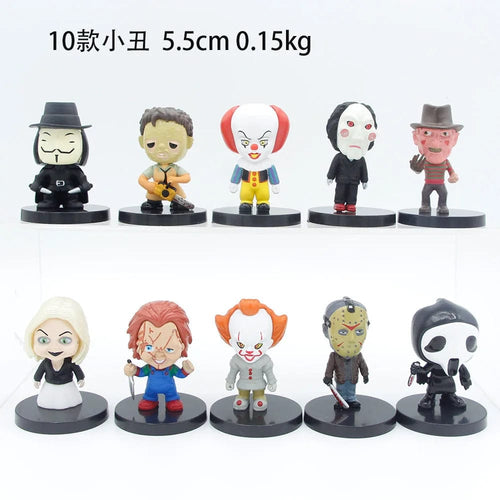 Planet Gates 01 / pack by bag 10pcs/set Horror Movie Characters V for Vendetta Chucky Freddy Jason Scary Saw PVC Action Figures Toys