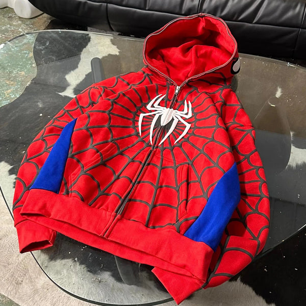 Planet Gates 01 / XL American Spider 3D Foaming Embroidery Zipper Hoodie Y2K Retro Gothic Harajuku Women Zip Up Jacket Hoodies Sweatshirt Men Clothes