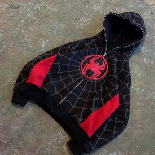 Planet Gates 02 / XL American Spider 3D Foaming Embroidery Zipper Hoodie Y2K Retro Gothic Harajuku Women Zip Up Jacket Hoodies Sweatshirt Men Clothes