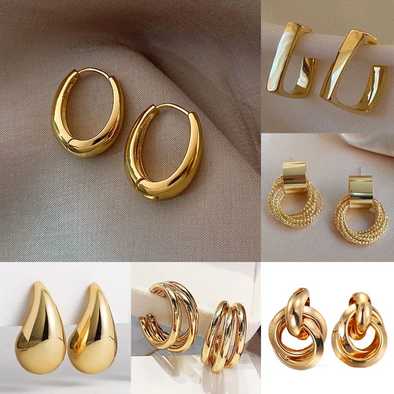 Planet Gates 03 gold Fashion Vintage Gold Color U Earrings For Women Metal Earing Jewelry 2024 Trending New Korean Silver Color Oval Hoop Earrings