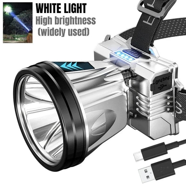 Planet Gates 036TD-White light Super Bright LED Rechargeable High-power Headlights High Brightness Emergency Charging Outdoor Head Flashlight Fishing Lamp