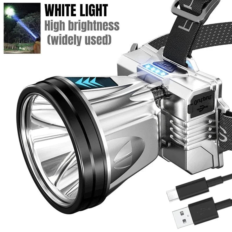 Planet Gates 036TD-White light Super Bright LED Rechargeable High-power Headlights High Brightness Emergency Charging Outdoor Head Flashlight Fishing Lamp
