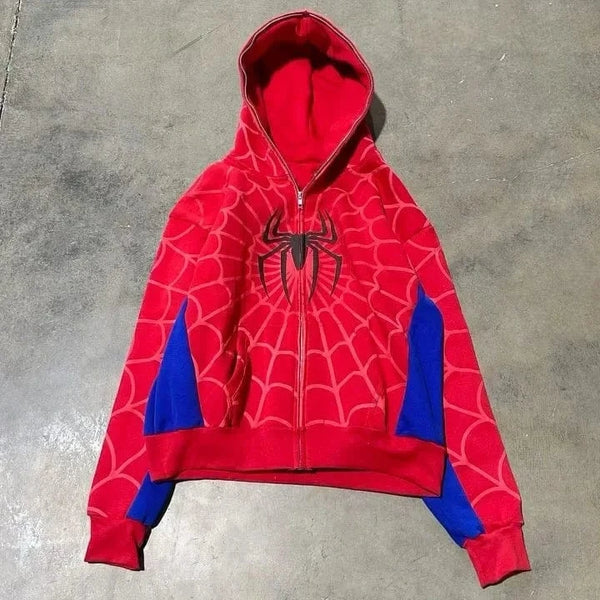 Planet Gates 04 / S American Spider 3D Foaming Embroidery Zipper Hoodie Y2K Retro Gothic Harajuku Women Zip Up Jacket Hoodies Sweatshirt Men Clothes