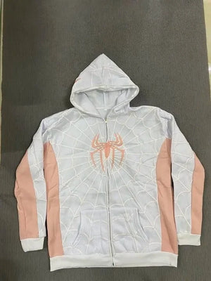 Planet Gates 06 / S American Spider 3D Foaming Embroidery Zipper Hoodie Y2K Retro Gothic Harajuku Women Zip Up Jacket Hoodies Sweatshirt Men Clothes