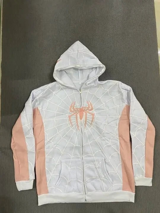 Planet Gates 06 / S American Spider 3D Foaming Embroidery Zipper Hoodie Y2K Retro Gothic Harajuku Women Zip Up Jacket Hoodies Sweatshirt Men Clothes