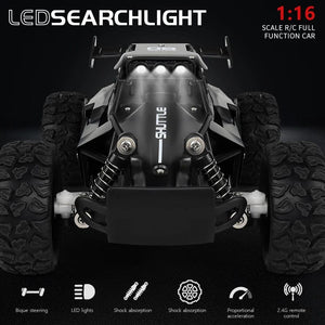Planet Gates 1:16 RC Car with LED Light 2.4G 2WD 20KM/H High Speed Off-Road Climbing Remote Control Car Toy Gifts for Kids