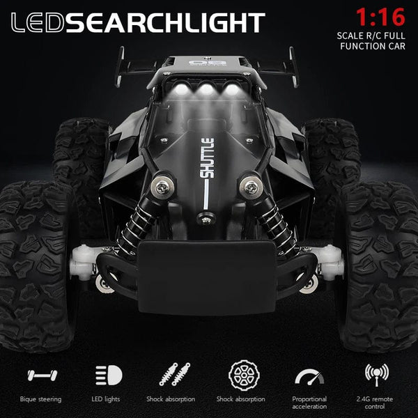 Planet Gates 1:16 RC Car with LED Light 2.4G 2WD 20KM/H High Speed Off-Road Climbing Remote Control Car Toy Gifts for Kids