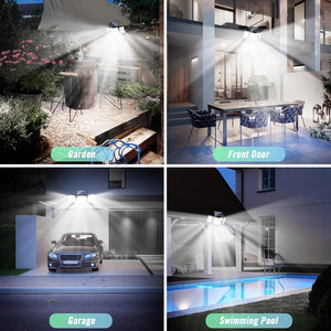 Planet Gates 1/2 Pack Solar Lights Outdoor, 348 LED Motion Sensor Lights With Remote Control, 3 Head Waterproof Security Lights, Solar Flood Wall Lights With 3 Modes For Outside, Garden, Patio, Yard