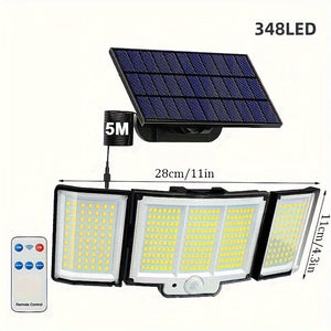 Planet Gates 1/2 Pack Solar Lights Outdoor, 348 LED Motion Sensor Lights With Remote Control, 3 Head Waterproof Security Lights, Solar Flood Wall Lights With 3 Modes For Outside, Garden, Patio, Yard