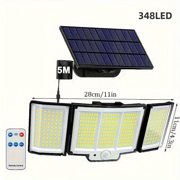 Planet Gates 1/2 Pack Solar Lights Outdoor, 348 LED Motion Sensor Lights With Remote Control, 3 Head Waterproof Security Lights, Solar Flood Wall Lights With 3 Modes For Outside, Garden, Patio, Yard