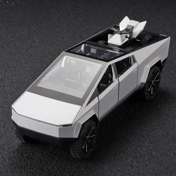 Planet Gates 1:24 Cybertruck Model Silver Pickup Truck Diecast Metal Toy Cars with Sound and Light for Kids Age 3 Year