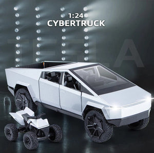 Planet Gates 1:24 Cybertruck Model Silver Pickup Truck Diecast Metal Toy Cars with Sound and Light for Kids Age 3 Year