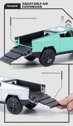 Planet Gates 1:24 Cybertruck Model Silver Pickup Truck Diecast Metal Toy Cars with Sound and Light for Kids Age 3 Year