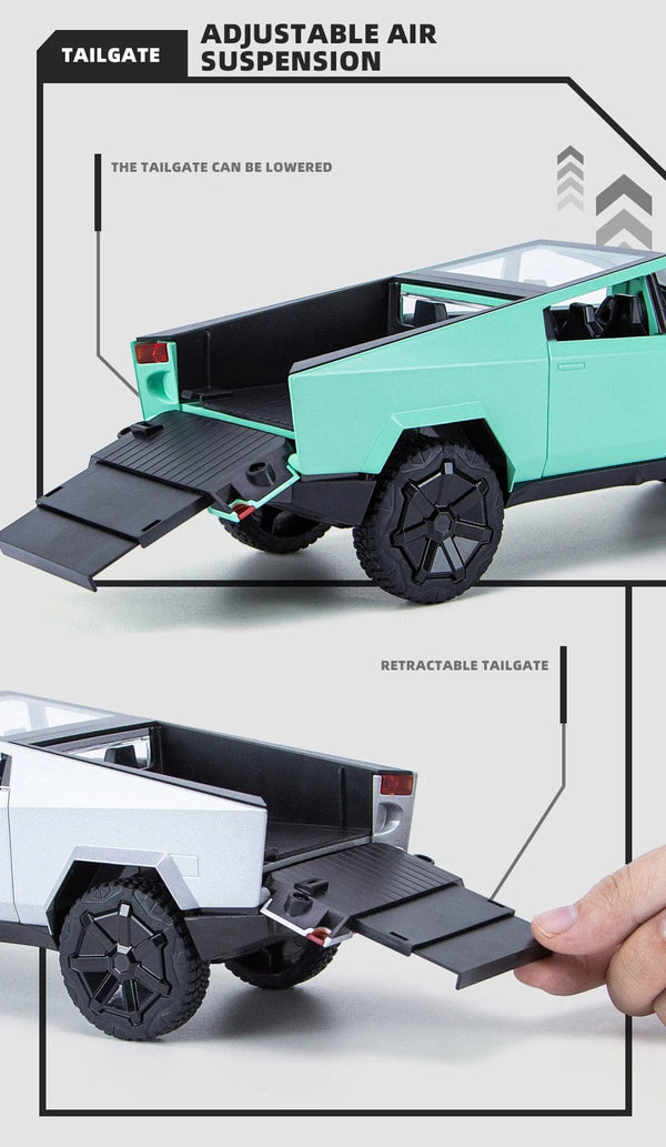 Planet Gates 1:24 Cybertruck Model Silver Pickup Truck Diecast Metal Toy Cars with Sound and Light for Kids Age 3 Year