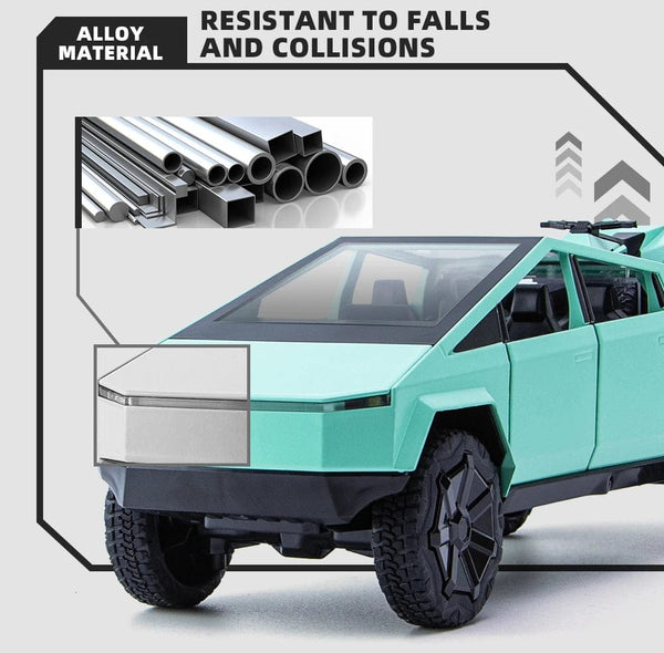 Planet Gates 1:24 Cybertruck Model Silver Pickup Truck Diecast Metal Toy Cars with Sound and Light for Kids Age 3 Year